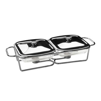 Glass Dishes Twin Food Warmer - 1 Ltr