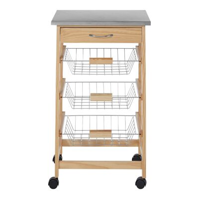 Glenn 3 Wire Baskets Pinewood Kitchen Trolley