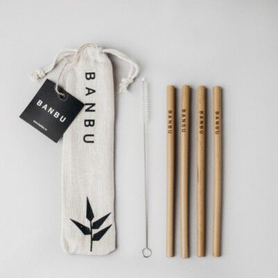 Kit de pajitas de bambú (4 Einheiten + bolsa de lino limpiador)
