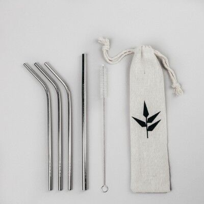 Kit de pajitas de acero (4 unidades + limpiador + bolsa de lino)