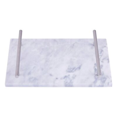 Grey Marble Tray with Silver Handles