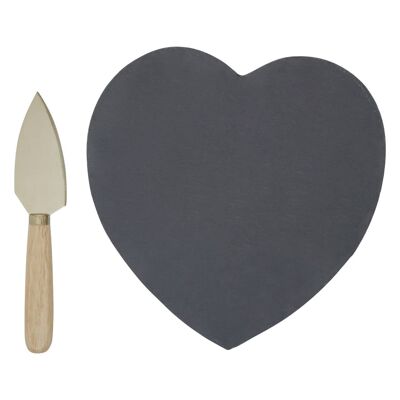 Heart Slate Cheese Board with Gold Knife