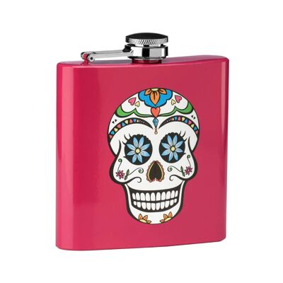 Hip Flask Skull Design with Pink Finish