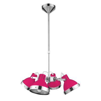 Lámpara colgante de 4 pantallas de cromo y rosa intenso
