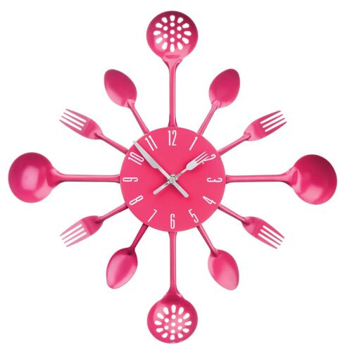 Hot Pink Cutlery Metal Wall Clock