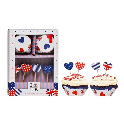 I Love UK Cupcake Cases and Toppers