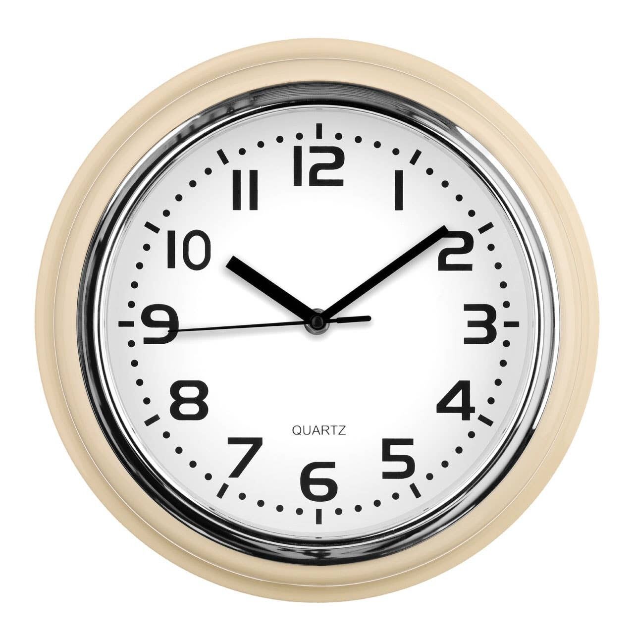 Wanduhr aus elfenbeinfarbenem und verchromtem Kunststoff