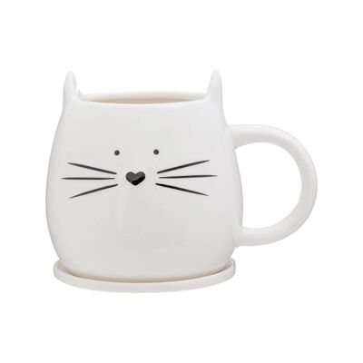 Tasse et sous-verre chat ivoire