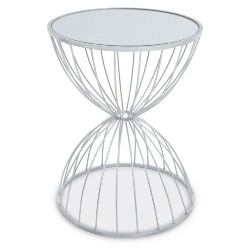 Jolie Hourglass Mirrored Top Silver Frame Side Table