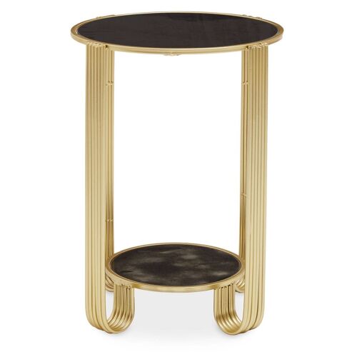 Jolie Round End Table Black Mirror and Gold Frame