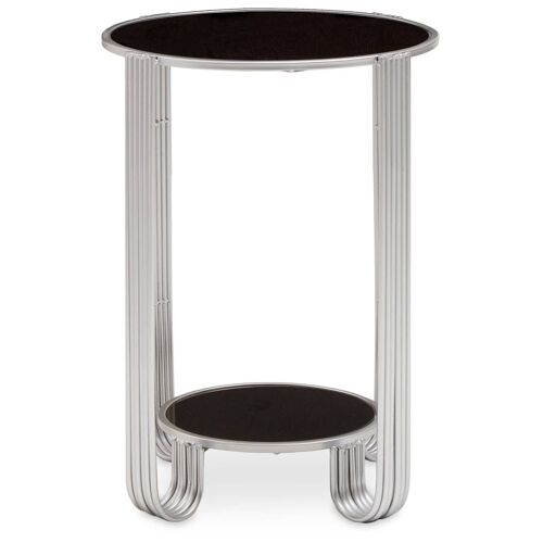 Jolie Round End Table Black Mirror and Silver Frame