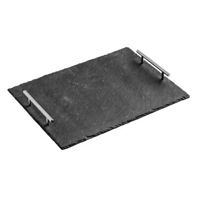 Large Slate Tray with Stainless Steel Handles