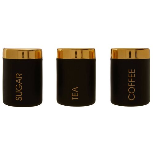 Liberty Set of 3 Black / Gold Canisters