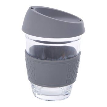 Tasse en verre Mimo avec couvercle en silicone gris 1