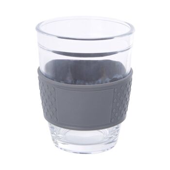 Tasse en verre Mimo avec couvercle en silicone gris 3