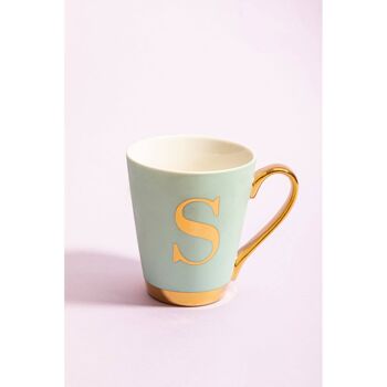 Tasse monogramme lettre S Deco givré vert Mimo 10