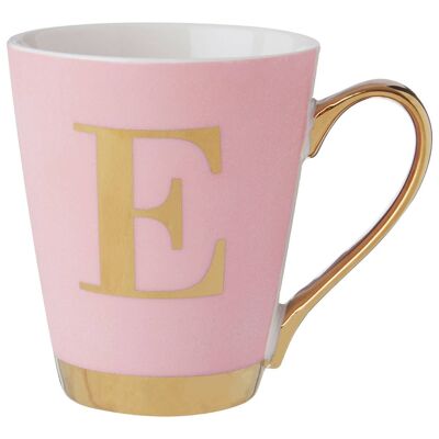 Mimo Pink Frosted Deco E Letter Monogram Mug