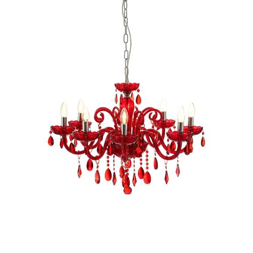 Murano Chrome & Red Crystal Glass Chandelier