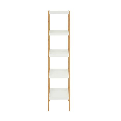 Nostra 5 Tier White / Bamboo Shelf Unit