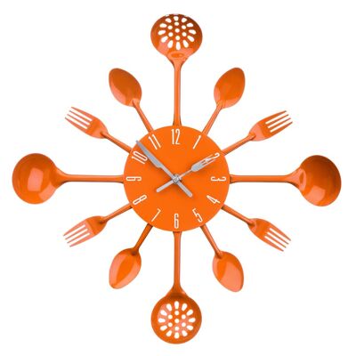 Orange Cutlery Metal Wall Clock