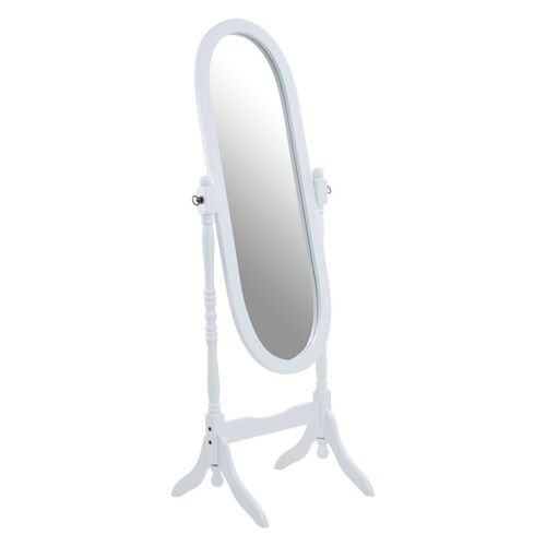 Oval Cheval Mirror with White Wood Frame