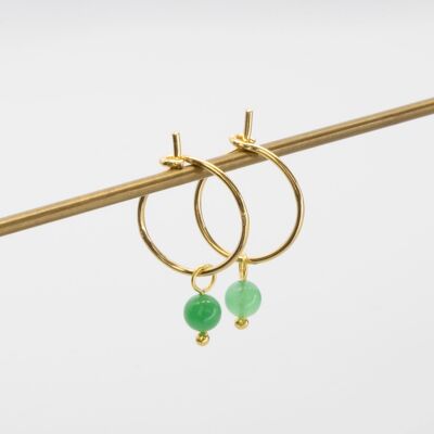 gemstone hoops - gold - onyx green
