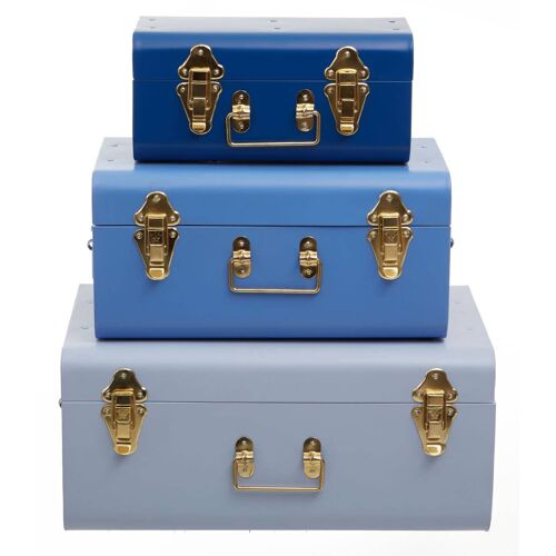 Parley Set of three Assorted  Blue Storage Trunks