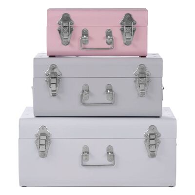 Parley Set of three Assorted Pink and Grey Storage Trunks