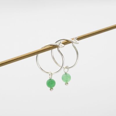 gemstone hoops - silver - onyx green