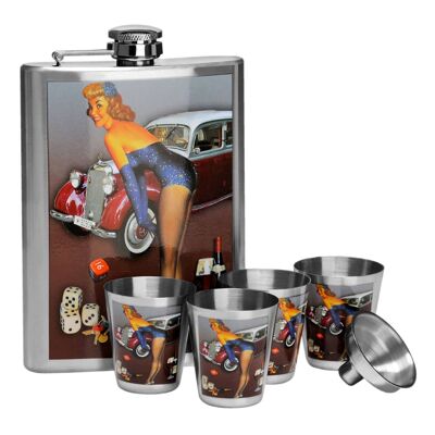 Pin-up Hip 8oz 4 Cups Flask Set