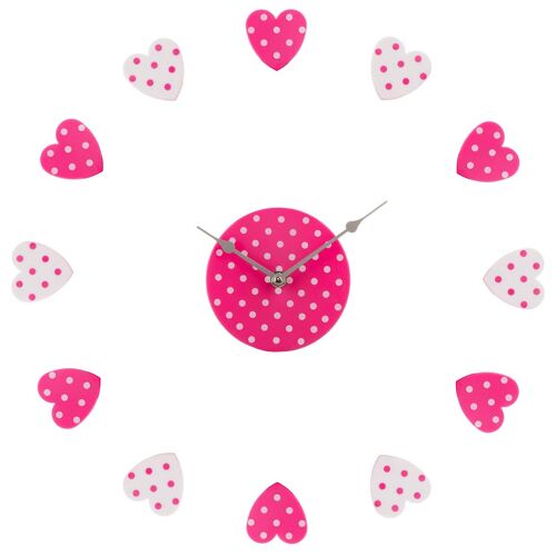 Pink and White Heart Plastic DIY Wall Clock