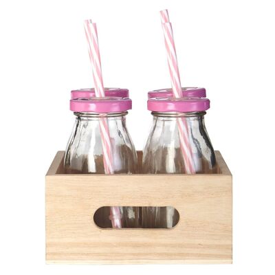 Pink Straws and Lids Glass Drinking Bottles