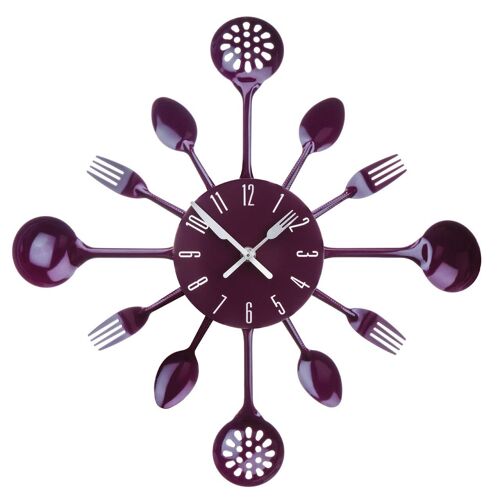 Purple Cutlery Metal Wall Clock