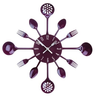 Purple Cutlery Metal Wall Clock