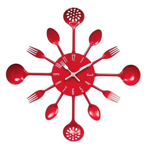 Red Cutlery Metal Wall Clock