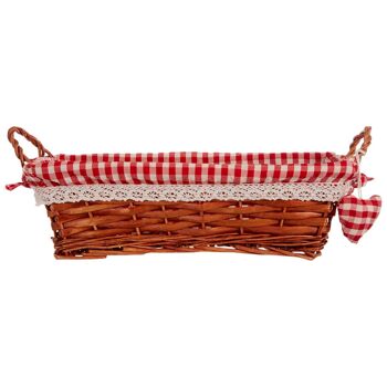 Panier rectangulaire en saule à doublure vichy rouge 3