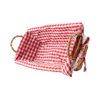 Panier rectangulaire en saule à doublure vichy rouge 4