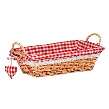 Panier rectangulaire en saule à doublure vichy rouge 6