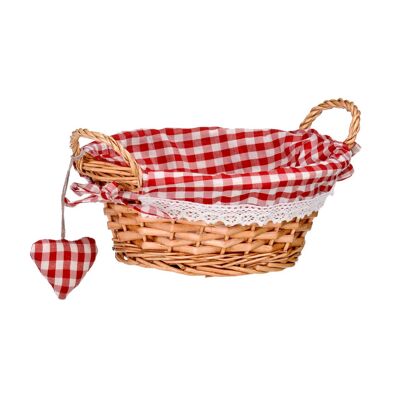 Red Gingham Lining Round Willow Basket