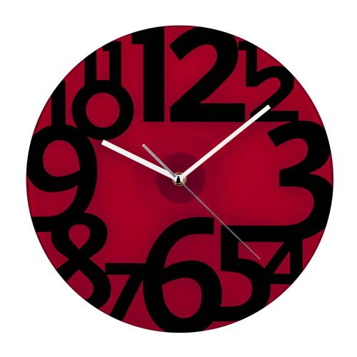 Red Glass and Black Numbers Wall Clock