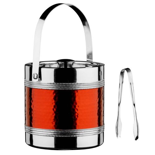 Red Ice Bucket with Tongs