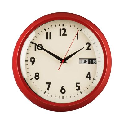 Red Metal Day and Date Wall Clock