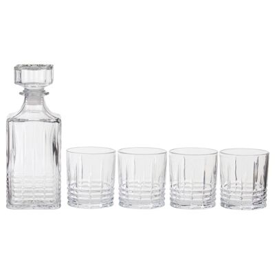 Ribbed pattern Decanter with Four Glasses