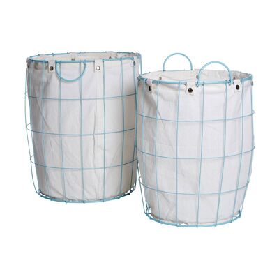 Round Blue Wire Laundry Baskets - Set of 2