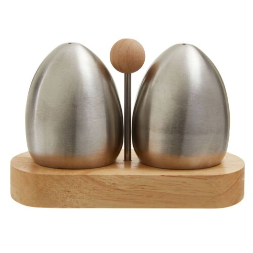 Rubberwood and Stainless Steel Salt and Pepper Set