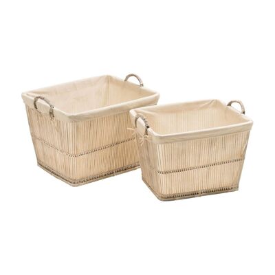 Rustic White Washed Storage Baskets - Set of 2