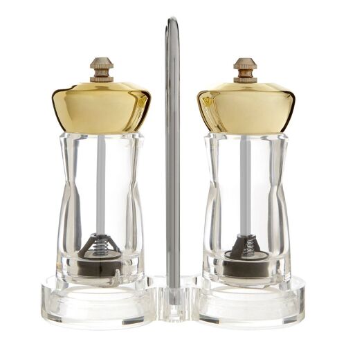 Salt and Pepper Gold Mill Set with Stand