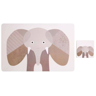 Set of 2 Elephant Placemat and Coaster