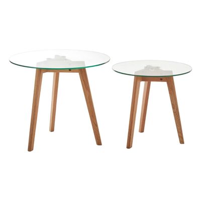 Set of 2 Side Tables with Tempered Glass Tops
