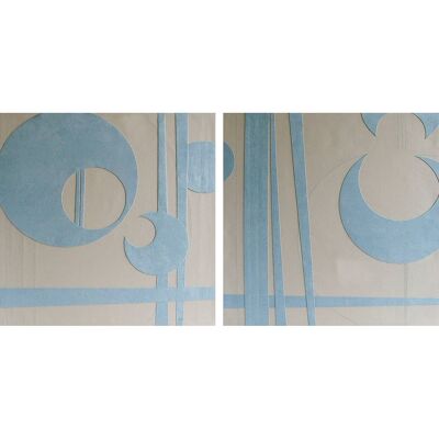 Set of 2 Square Blue & Cream Prints